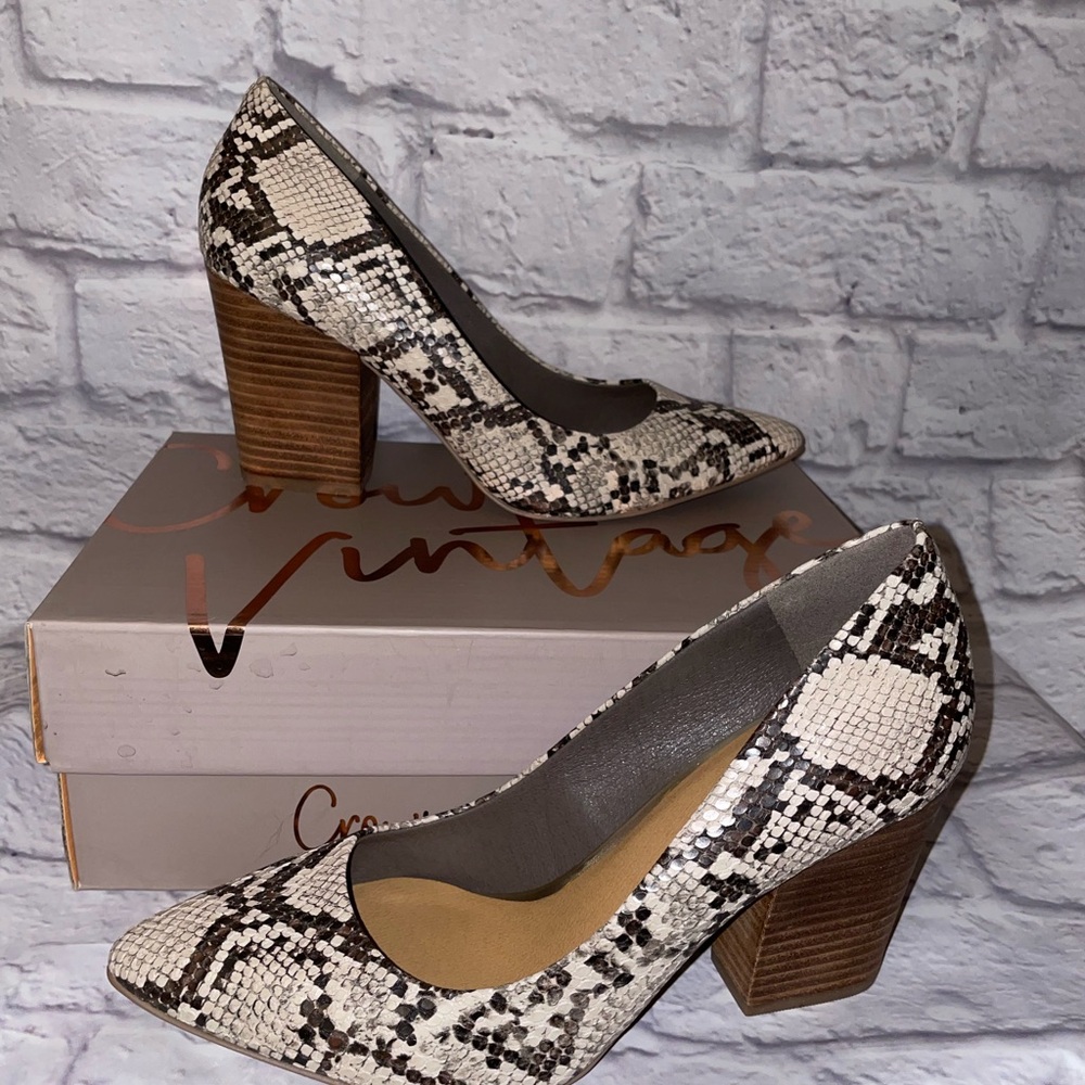Brown and Cream Snakeskin Print Heels